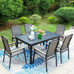 7pc Patio Set With Expandable Table & Lightweight Aluminum Frame Stackable Sling Chairs - Captiva Designs
