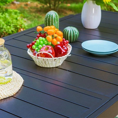 Captiva Designs 7pc Steel Outdoor Patio Dining Set With Rattan Arm Chairs & Rectangle Extendable Table - Image 3