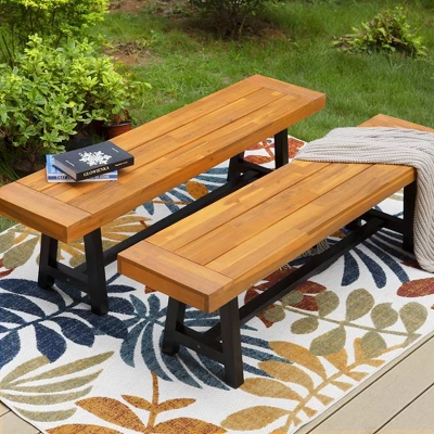 2pk 63" Acacia Wood Benches - Captiva Designs - Image 5