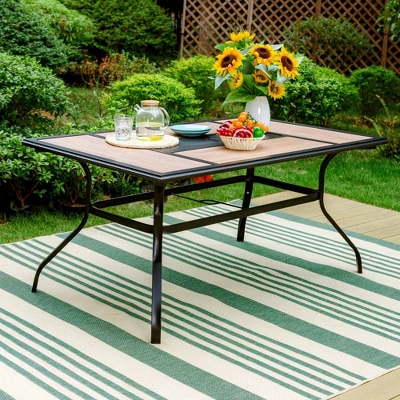 7pc Patio Dining Set With 360 Swivel Chairs & Rectangle Steel & Plastic Tabletop - Captiva Designs - Image 2