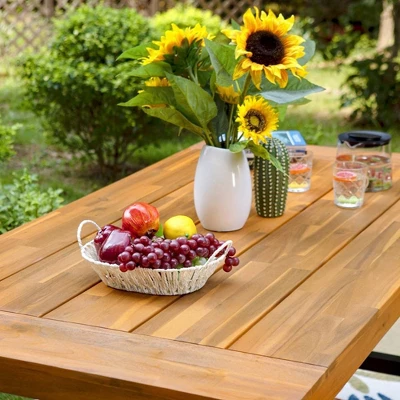 3pc Acacia Patio Dining Set With 2 Benches - Teak - Captiva Designs - Image 6