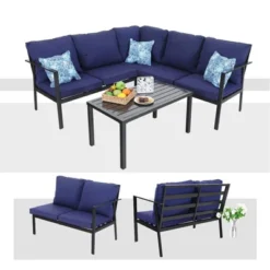4pc Patio Corner Conversation Set - Blue - Captiva Designs