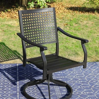 7pc Outdoor Dining Set With Swivel Chairs & Metal Table With Umbrella Hole - Captiva Designs - Image 9