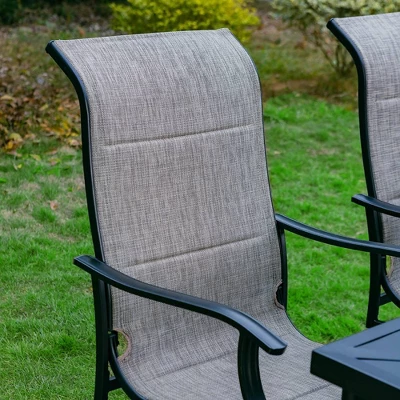 7pc Outdoor Dining Set With With Padded Sling Chairs & Metal Rectangle Table With Umbrella Hole - Captiva Designs - Image 7