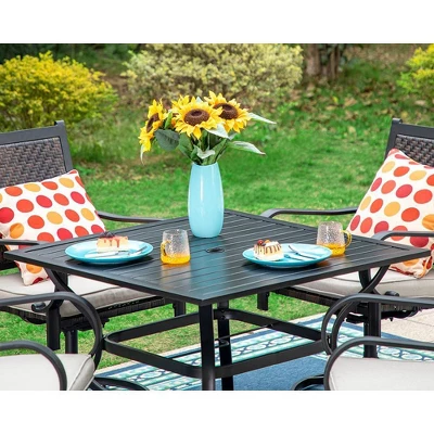 5pc Patio Dining Set With 360 Swivel Chairs With Cushions And Square Steel Table - Captiva Designs - Image 2