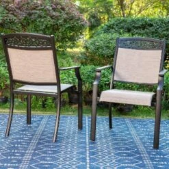 2pk Outdoor Dining Chairs With Sling Seat, Metal Frame & Armrests - Captiva Designs