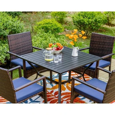 5pc Patio Dining Set With Square Metal Table & 4 PE Rattan Chairs - Captiva Designs - Image 3