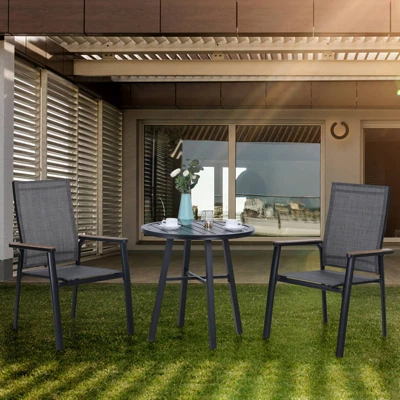3pc Patio Dining Set With Small Round Steel Table & Sling Chairs - Captiva Designs - Image 6