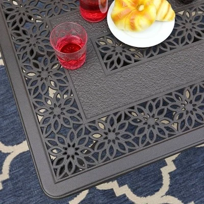 38.6"x23" Rectangular Outdoor Patio Cast Aluminum Coffee Table With Frosted Surface - Captiva Designs - Image 4