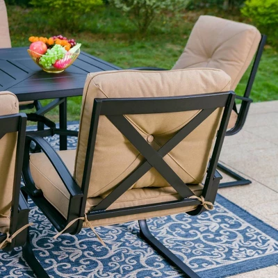 Captiva Designs 7pc Outdoor Dining Set With C-Spring Motion Chairs & Metal Table With Umbrella Hole - Image 7