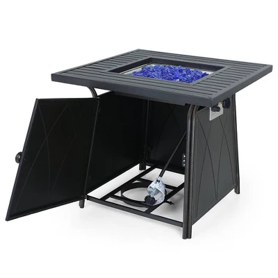 5pc Patio Dining Set With Square Steel Fire Pit With Faux Wood Tabletop & Rattan 360 Swivel Chairs - Captiva Designs - Image 11