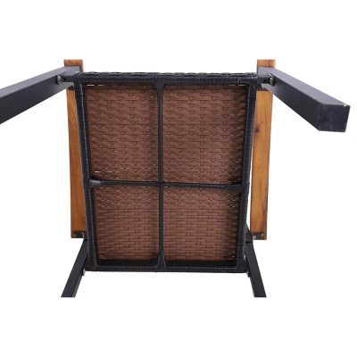 7pc Outdoor Dining Set With Rattan Stackable Chairs & Rectangle Acacia Wood Table - Captiva Designs - Image 5