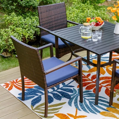 5pc Patio Dining Set With Square Metal Table & 4 PE Rattan Chairs - Captiva Designs