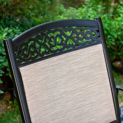 5pc Outdoor Dining Set With Sling Chairs & Metal Square Table With Umbrella Hole - Captiva Designs - Image 2