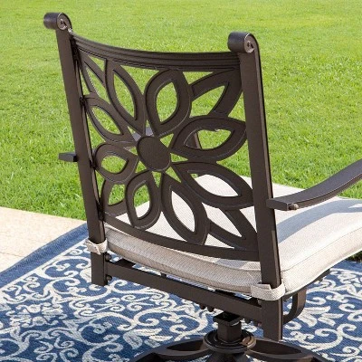 2pk Outdoor Extra Wide Cast Aluminum Swivel Chairs With Cushions - Captiva Designs - Image 5