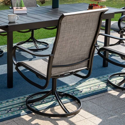 7pc Patio Dining Set With Faux Steel Table & 360 Swivel Sing Arm Chairs - Captiva Designs - Image 3