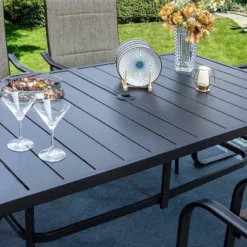 7pc Patio Dining Set With Rectangle Table With 2.6" Umbrella Hole & Steel C-Spring Arm Chairs - Captiva Designs