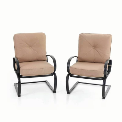 Captiva Designs 7pc Outdoor Dining Set With C-Spring Motion Chairs & Metal Table With Umbrella Hole - Image 4