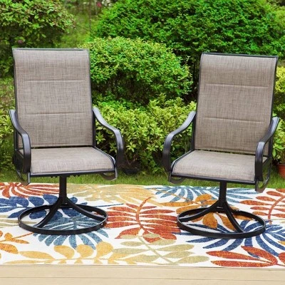7pc Metal Patio Dining Set With 60"x37" Rectangular Metal Table & Padded Swivel Chairs - Captiva Designs - Image 4