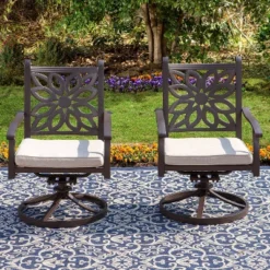 2pk Outdoor Extra Wide Cast Aluminum Swivel Chairs With Cushions - Captiva Designs