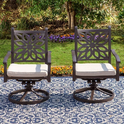2pk Outdoor Extra Wide Cast Aluminum Swivel Chairs With Cushions - Captiva Designs