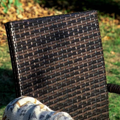 3pc Patio Dining Set With 22" Square Metal Table With Umbrella Hole & 2 Rattan Chairs - Black - Captiva Designs - Image 5