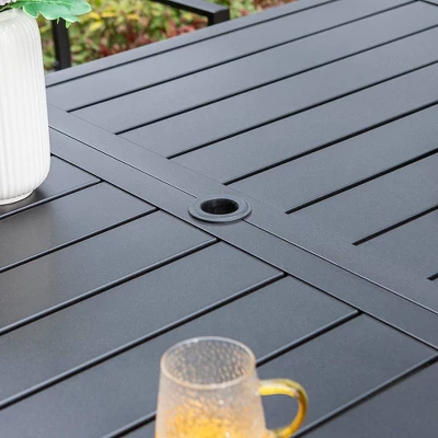 7pc Outdoor Dining Set With Swivel Chairs & Metal Table With Umbrella Hole - Captiva Designs - Image 3