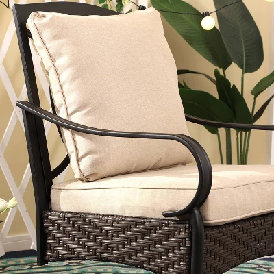 5pc Outdoor Dining Set With Swivel Chairs With Seat & Back Cushions & Square Metal Slat Table With 1.57" Umbrella Hole - Captiva Designs - Image 9