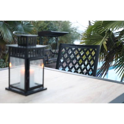 7pc Metal Patio Dining Set With Rectangular Umbrella Table & 6 Swivel Chairs - Captiva Designs - Image 8