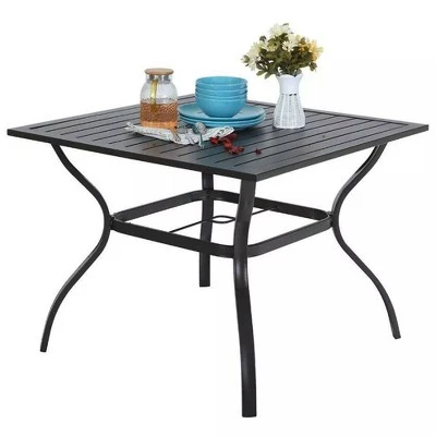 5pc Patio Dining Set With Square Metal Table With Umbrella Hole And Foldable Sling Chairs - Captiva Designs - Image 9