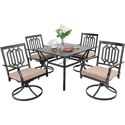 5PC Patio Dining Set With 37" Square Table & Swivel Chairs - Captiva Designs