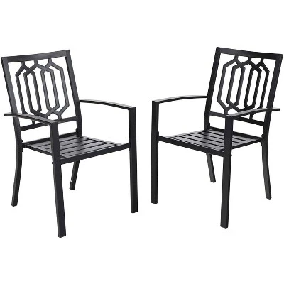7pc Metal Patio Dining Set With Rectangular Expandable Table & 6 Chairs - Black - Captiva Designs - Image 3