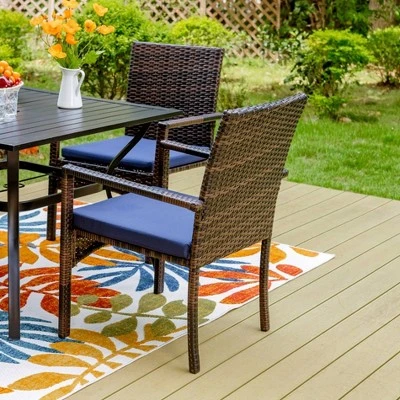 3pc Patio Dining Set With 22" Square Metal Table With Umbrella Hole & 2 Rattan Chairs - Black - Captiva Designs - Image 4