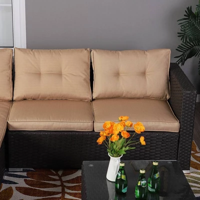 7pc Steel & Wicker Outdoor Set With Cushions & Fire Pit Table - Captiva Designs - Image 2