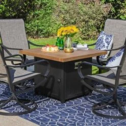 5pc Patio Dining Set With 34" Square Fire Pit Table & Swivel Arm Chairs - Captiva Designs