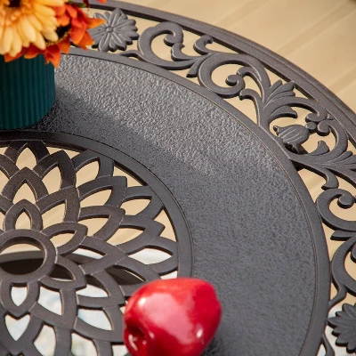 Captiva Designs 3pc Cast Aluminum Outdoor Patio Dining Set With Bar Stools Brown - Image 9