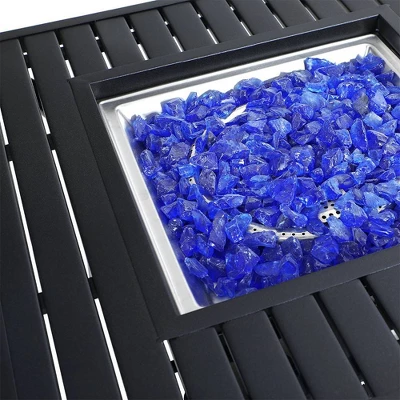 5pc Patio Dining Set With Square Steel Fire Pit With Faux Wood Tabletop & Rattan 360 Swivel Chairs - Captiva Designs - Image 12