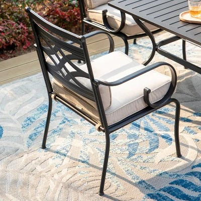 5pc Outdoor Dining Set With Seat & Back Cushions & Square Metal Table With Umbrella Hole - Captiva Designs - Image 3