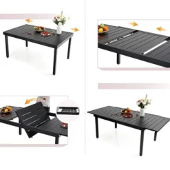 7pc Patio Dining Set With Steel Expandable Table & 360 Swivel Sling Arm Chairs - Captiva Designs