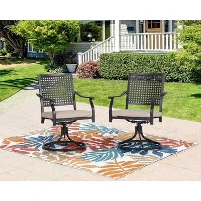 7pc Outdoor Dining Set With Swivel Chairs & Metal Table With Umbrella Hole - Captiva Designs - Image 5
