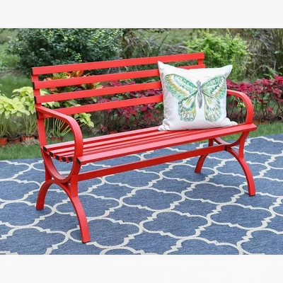 Outdoor Steel Loveseat Bench - Red - Captiva Designs - Image 2