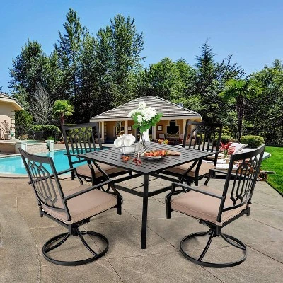 5PC Patio Dining Set With 37" Square Table & Swivel Chairs - Captiva Designs - Image 12