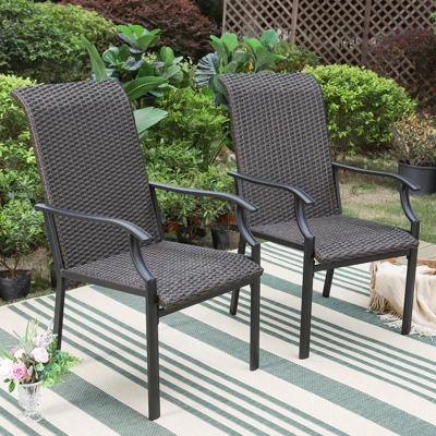 5pc Patio Dining Set With Rattan Arm Chairs & Square Faux Wood & Steel Tabletop - Captiva Designs - Image 12