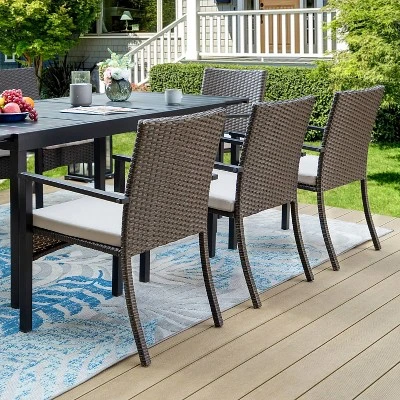 9pc Outdoor Dining Set With Extendable Table & Rattan Wicker Chairs - Beige - Captiva Designs - Image 5