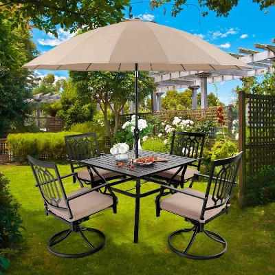 5PC Patio Dining Set With 37" Square Table & Swivel Chairs - Captiva Designs - Image 11