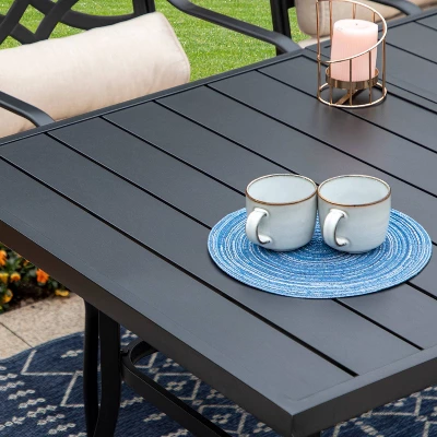 7pc Outdoor Dining Set With Chairs With Cushions & Large Metal Table With Umbrella Hole - Captiva Designs - Image 9