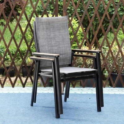 7pc Patio Dining Set With Rectangle Table With 2.6" Umbrella Hole & Aluminum Arm Chairs - Captiva Designs - Image 4
