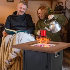 5pc Patio Dining Set With Square Steel Fire Pit Table & Rattan 360 Swivel Chairs - Captiva Designs