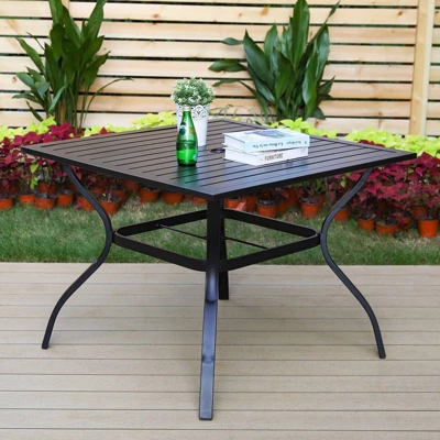 5pc Outdoor Dining Set With Sling Chairs & Metal Square Table With Umbrella Hole - Captiva Designs - Image 6