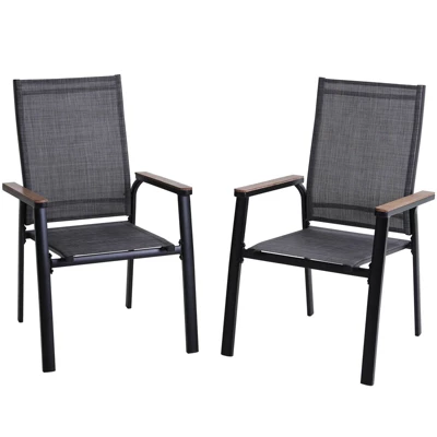 2pk Aluminum Patio Arm Chairs With Wooden Armrests - Captiva Designs - Image 2